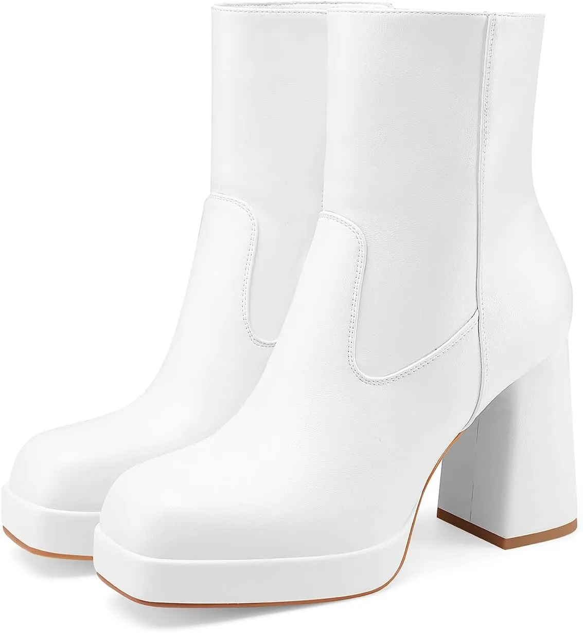 Oh Mispares Women's Platform High Chunky Heeled Ankle Boots Cozy Leather Gogo Boots Square Toe Side Zipper Booties