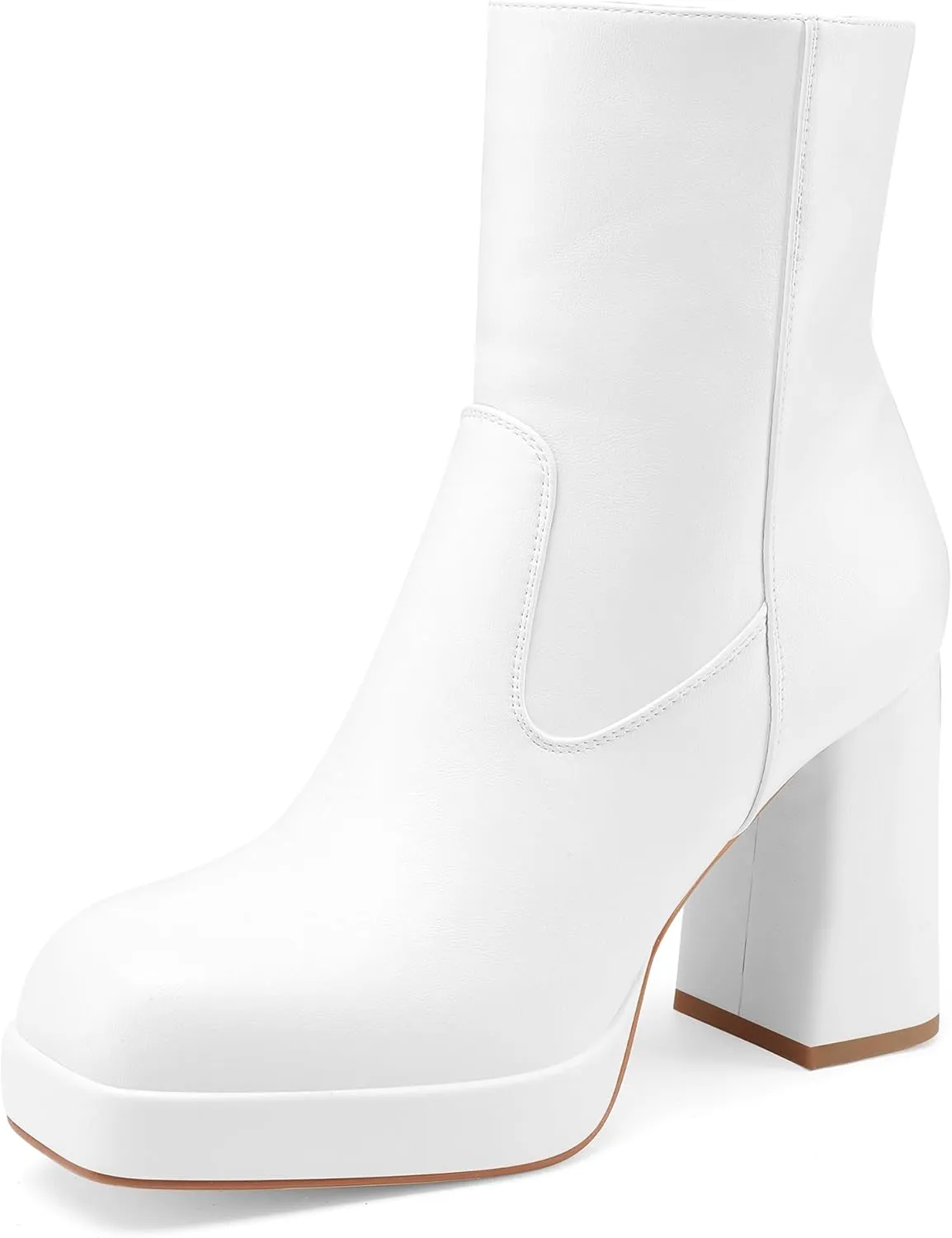 Oh Mispares Women's Platform High Chunky Heeled Ankle Boots Cozy Leather Gogo Boots Square Toe Side Zipper Booties