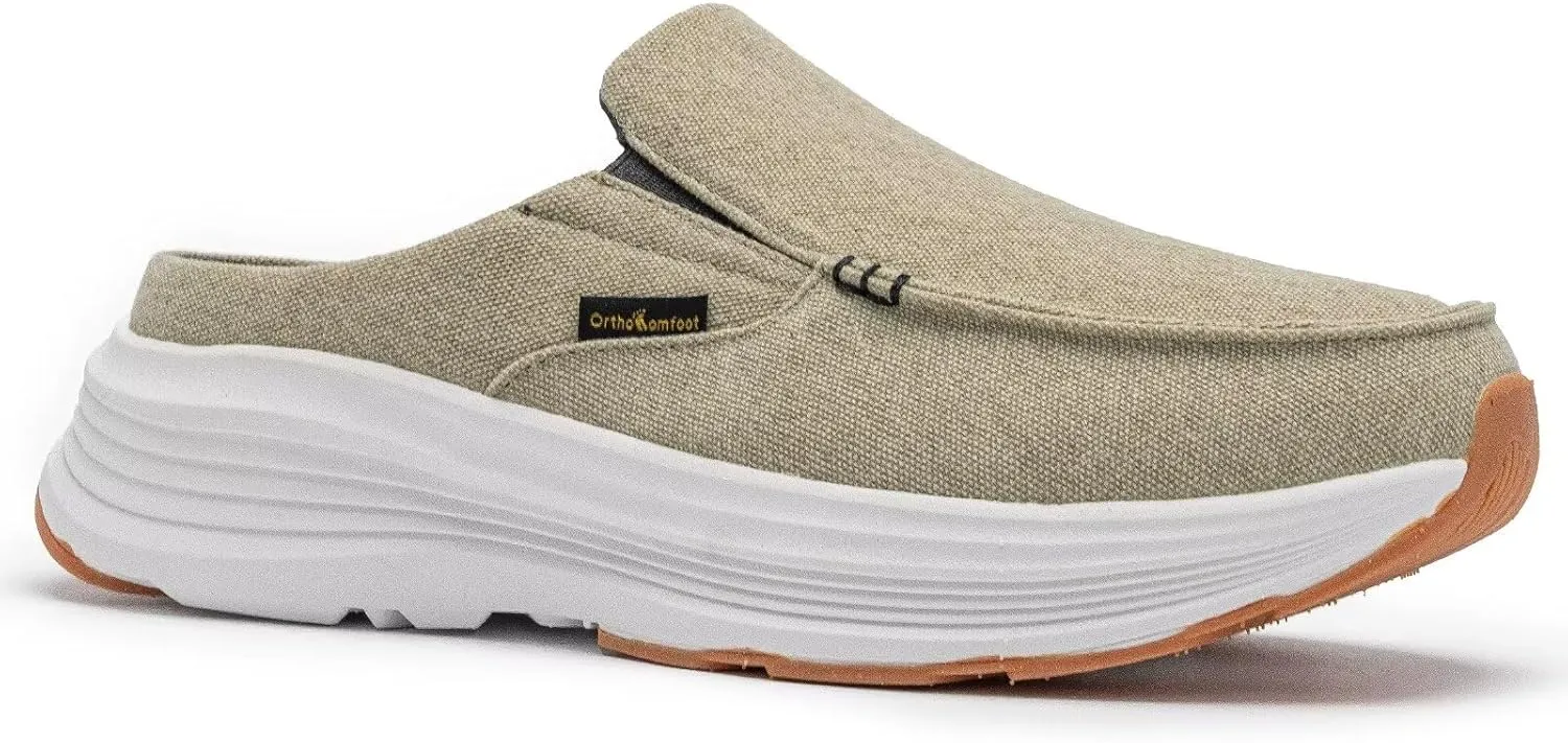 OrthoComfoot Men's Orthopedic Slip-On Loafers Walking Shoes: Casual Comfortable Arch Support Slippers for Plantar Fasciitis, Soft Canvas Orthotic Shoes for Foot and Heel Pain Relief