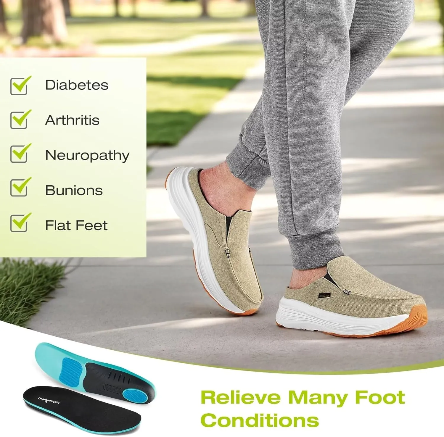 OrthoComfoot Men's Orthopedic Slip-On Loafers Walking Shoes: Casual Comfortable Arch Support Slippers for Plantar Fasciitis, Soft Canvas Orthotic Shoes for Foot and Heel Pain Relief