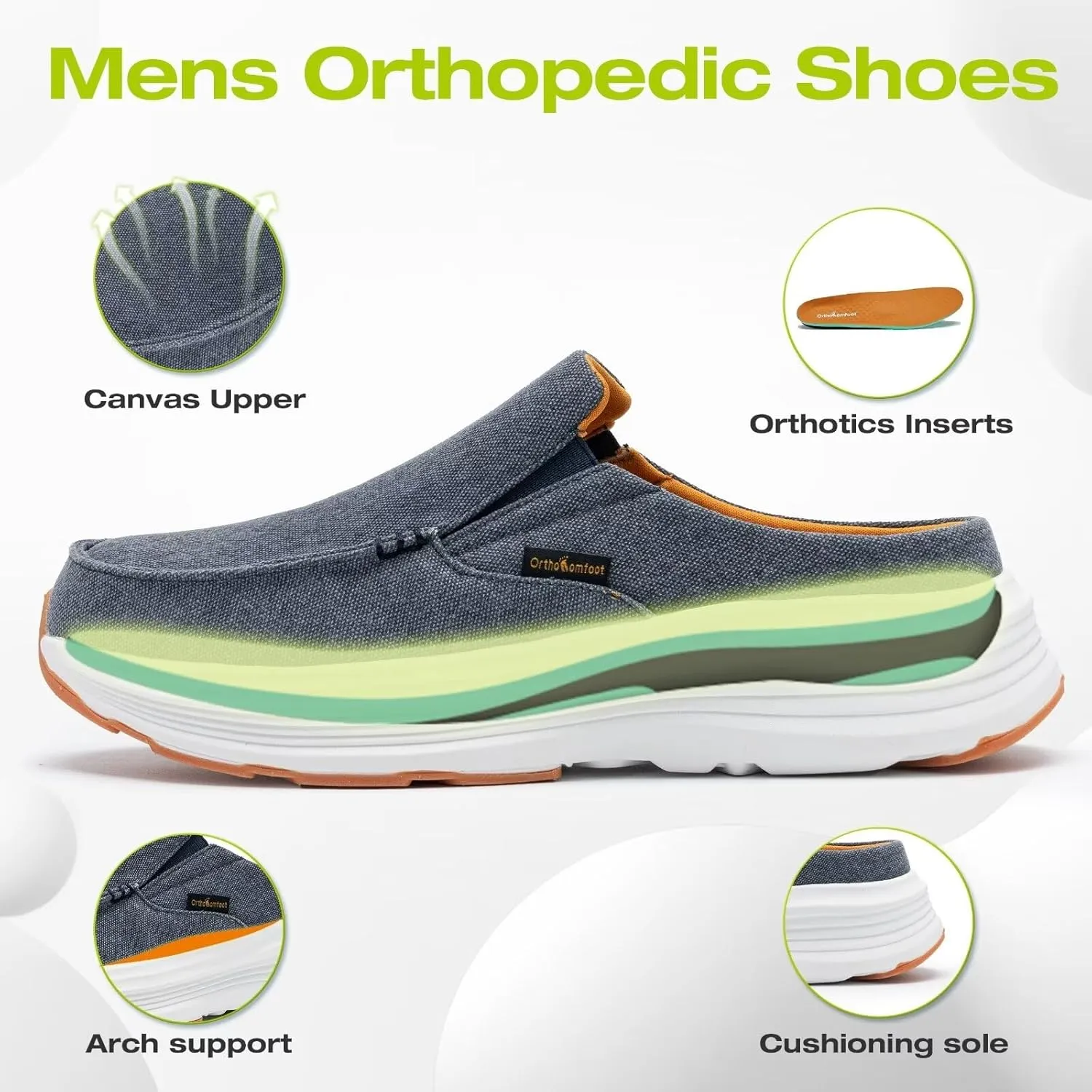 OrthoComfoot Men's Orthopedic Slip-On Loafers Walking Shoes: Casual Comfortable Arch Support Slippers for Plantar Fasciitis, Soft Canvas Orthotic Shoes for Foot and Heel Pain Relief