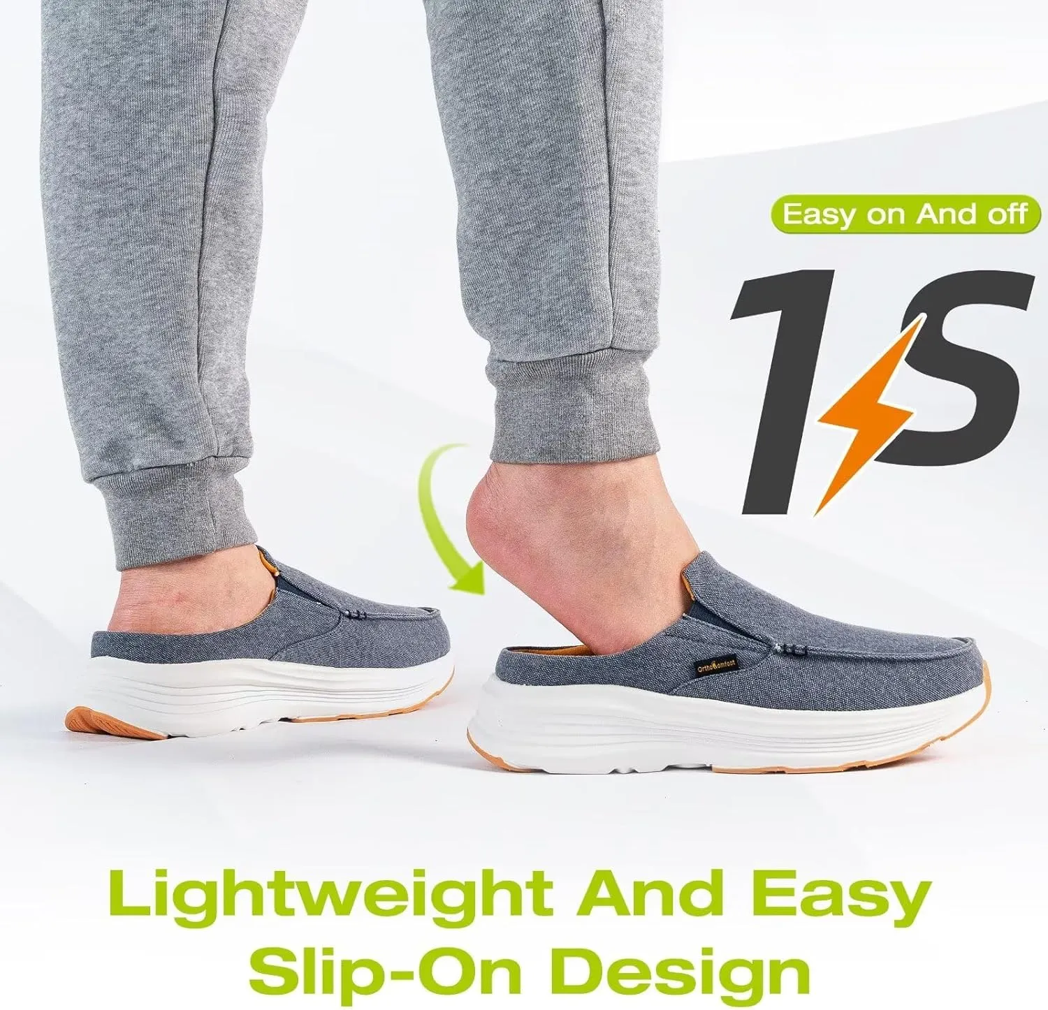 OrthoComfoot Men's Orthopedic Slip-On Loafers Walking Shoes: Casual Comfortable Arch Support Slippers for Plantar Fasciitis, Soft Canvas Orthotic Shoes for Foot and Heel Pain Relief