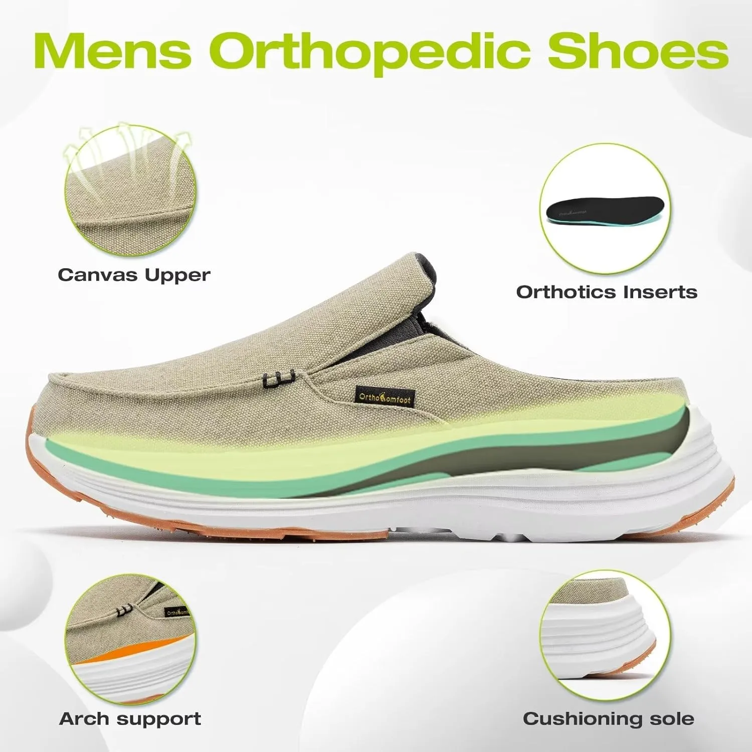 OrthoComfoot Men's Orthopedic Slip-On Loafers Walking Shoes: Casual Comfortable Arch Support Slippers for Plantar Fasciitis, Soft Canvas Orthotic Shoes for Foot and Heel Pain Relief