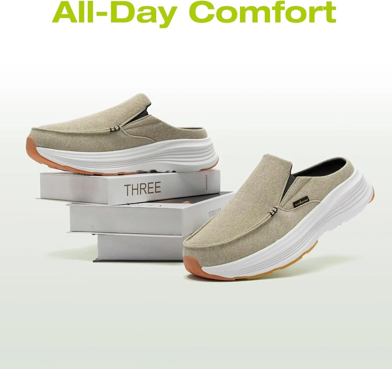 OrthoComfoot Men's Orthopedic Slip-On Loafers Walking Shoes: Casual Comfortable Arch Support Slippers for Plantar Fasciitis, Soft Canvas Orthotic Shoes for Foot and Heel Pain Relief