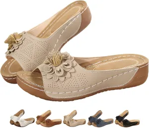Orthopedic Wedge Sandals For Women Comfortable Non-Slip Solid Color Open-Toe Wedge Sandals For Dress Orthopedic Summer Ladies Platform Leather Sandal For Dressy