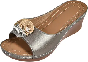 Orthotic Wedge Shoes for Women Summer Dressy Open Toe Low Platform Wedges Slides Sandals Flower Comfortable Arch Support Casual Sandals