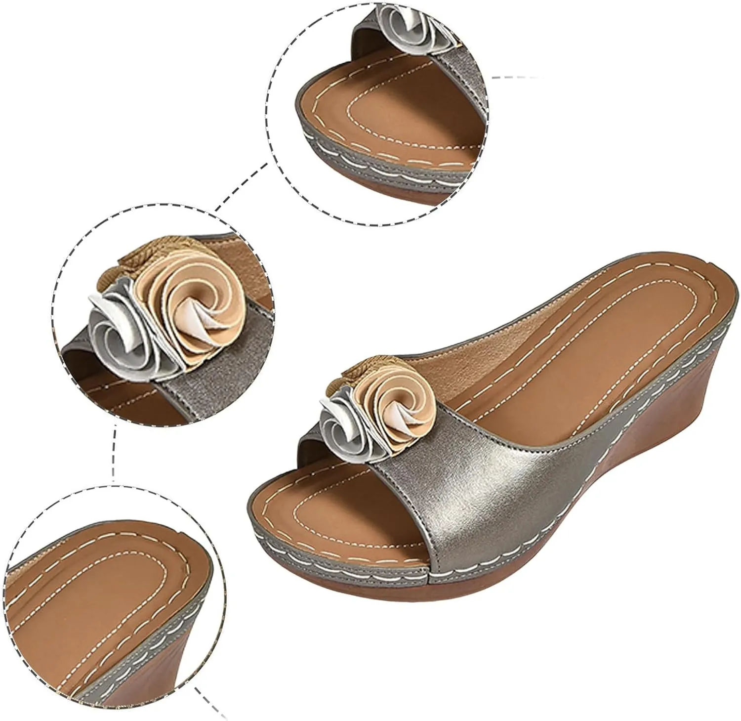 Orthotic Wedge Shoes for Women Summer Dressy Open Toe Low Platform Wedges Slides Sandals Flower Comfortable Arch Support Casual Sandals
