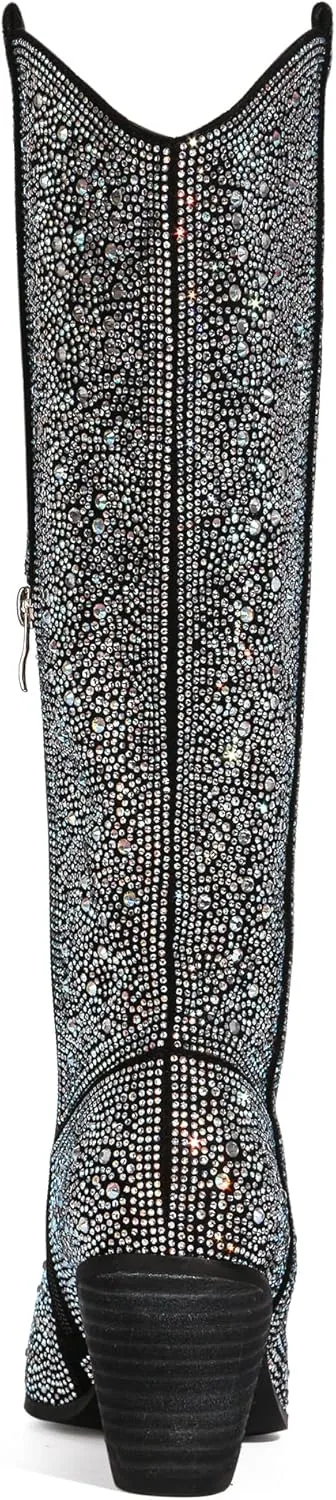 Ouepiano Women's Cowgirl Ankle Boots Western Rhinestones Pointed Toe Low Chunky Heel Pull On Short Cowboy Boots for Women,Girl,Party