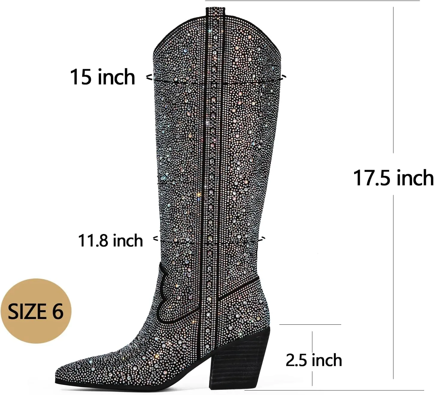 Ouepiano Women's Cowgirl Ankle Boots Western Rhinestones Pointed Toe Low Chunky Heel Pull On Short Cowboy Boots for Women,Girl,Party
