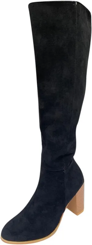 Over Knee Boots for Women Wide Calf Plus Size Fashion Boot Block High Heel Side Zipper Booties Casual Cozy Winter Boots