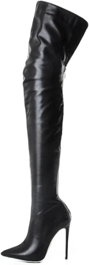 Over Knee Boots for Women Wide Calf Plus Size Fashion Boot Block High Heel Side Zipper Booties Casual Cozy Winter Boots
