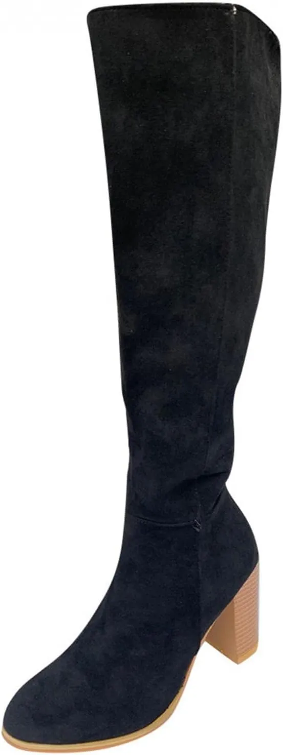 Over Knee Boots for Women Wide Calf Plus Size Fashion Boot Block High Heel Side Zipper Booties Casual Cozy Winter Boots