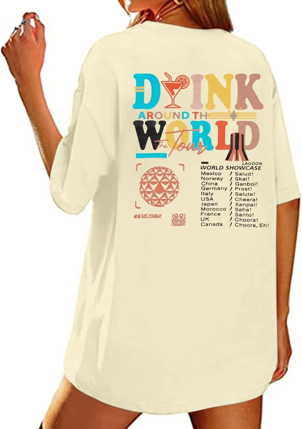 Oversized Around The World Shirt Women 1982 Trip Shirts Funny Traveler Vacation Short Sleeve Tops