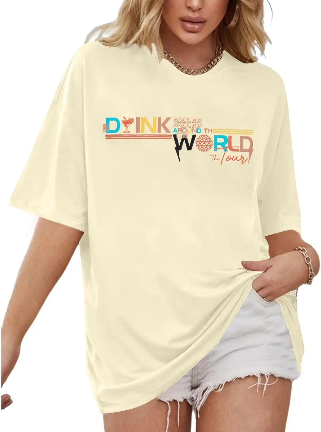 Oversized Around The World Shirt Women 1982 Trip Shirts Funny Traveler Vacation Short Sleeve Tops