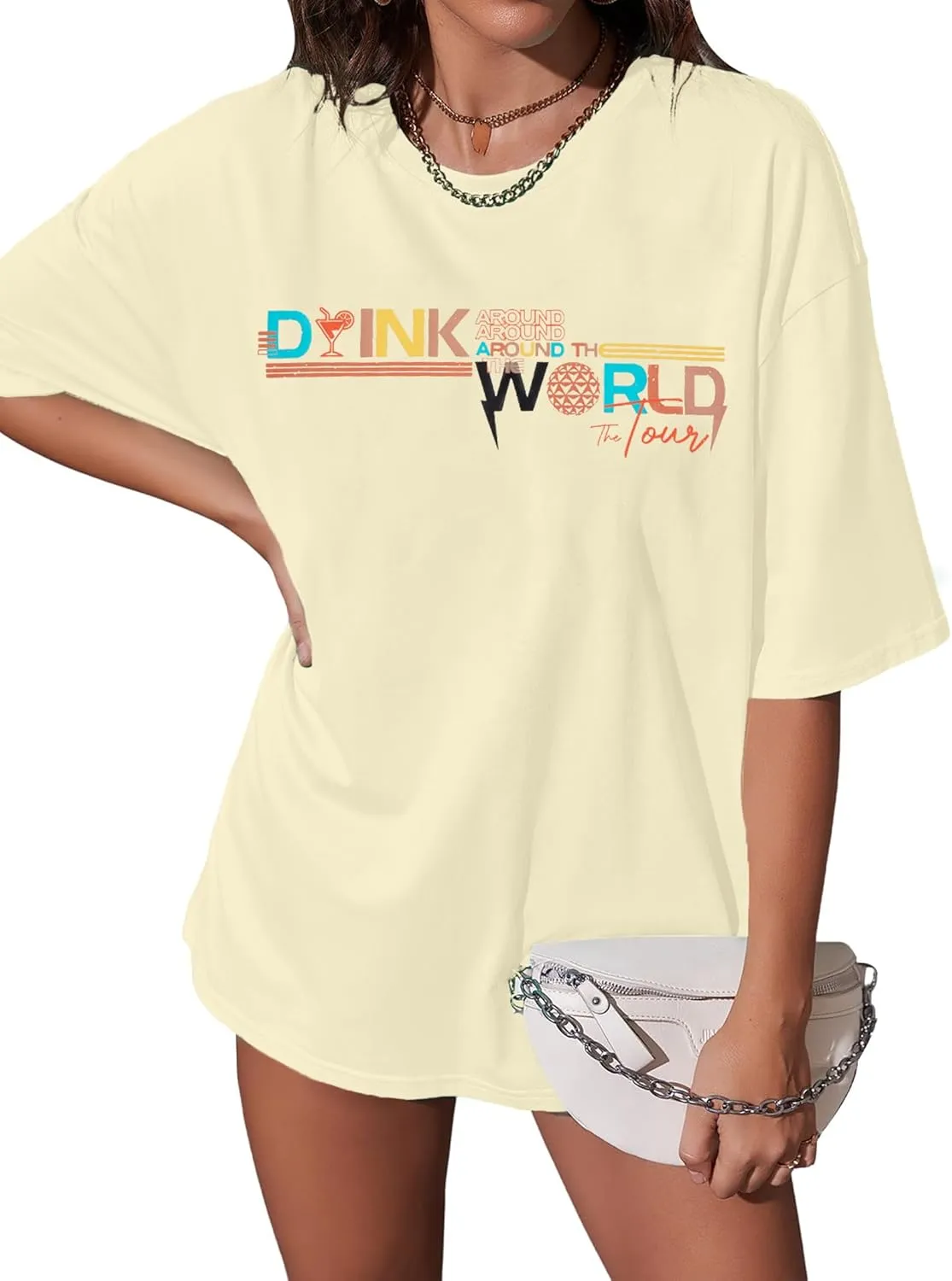 Oversized Around The World Shirt Women 1982 Trip Shirts Funny Traveler Vacation Short Sleeve Tops