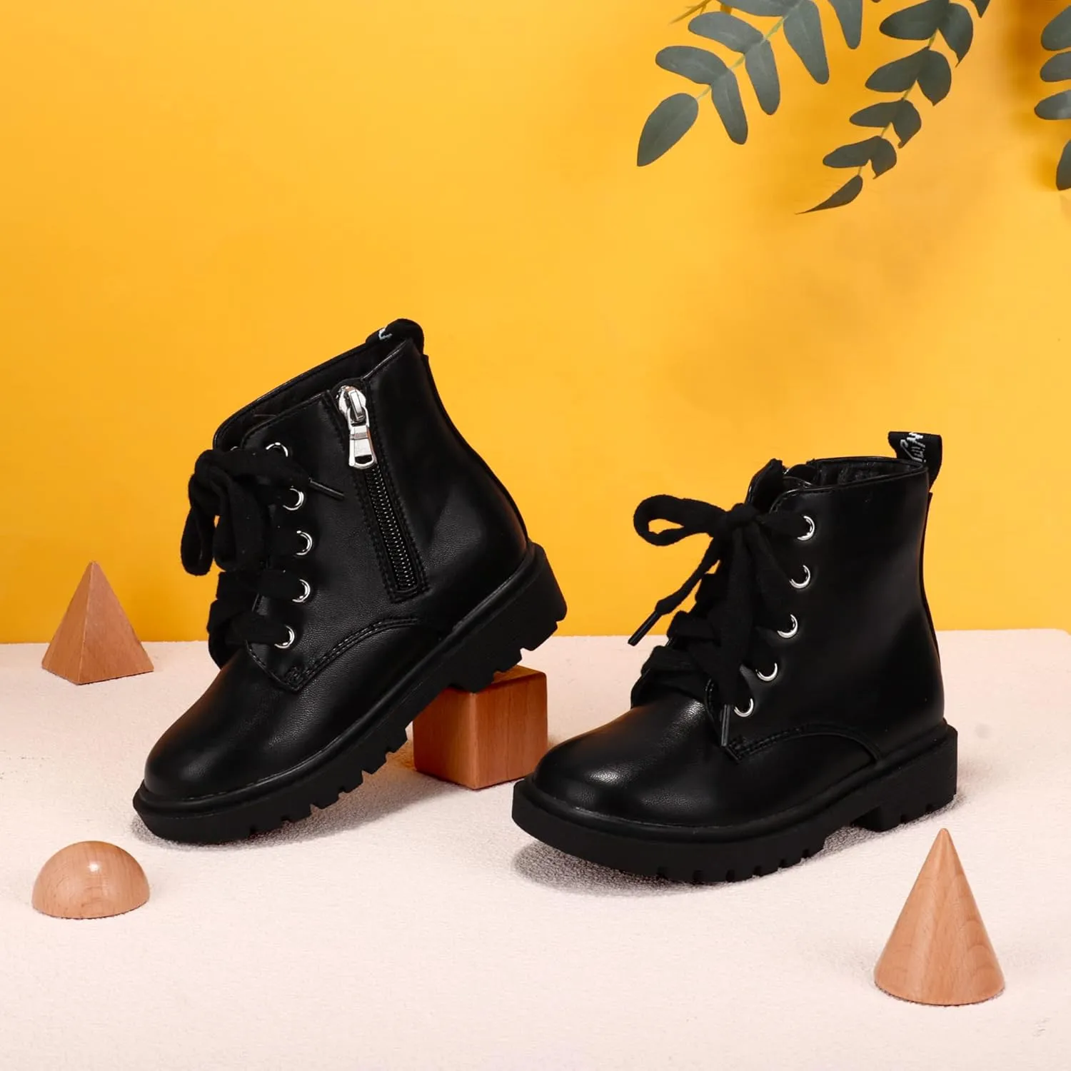 PANDANINJIA Christina Boys Girls Short Ankle Boots Fashion Dress Booties Waterproof Combat Shoes with Zipper for Toddler Little Kid