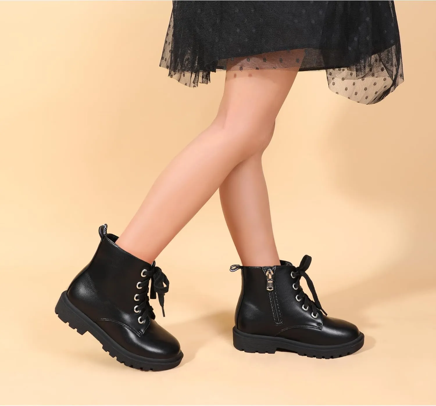 PANDANINJIA Christina Boys Girls Short Ankle Boots Fashion Dress Booties Waterproof Combat Shoes with Zipper for Toddler Little Kid