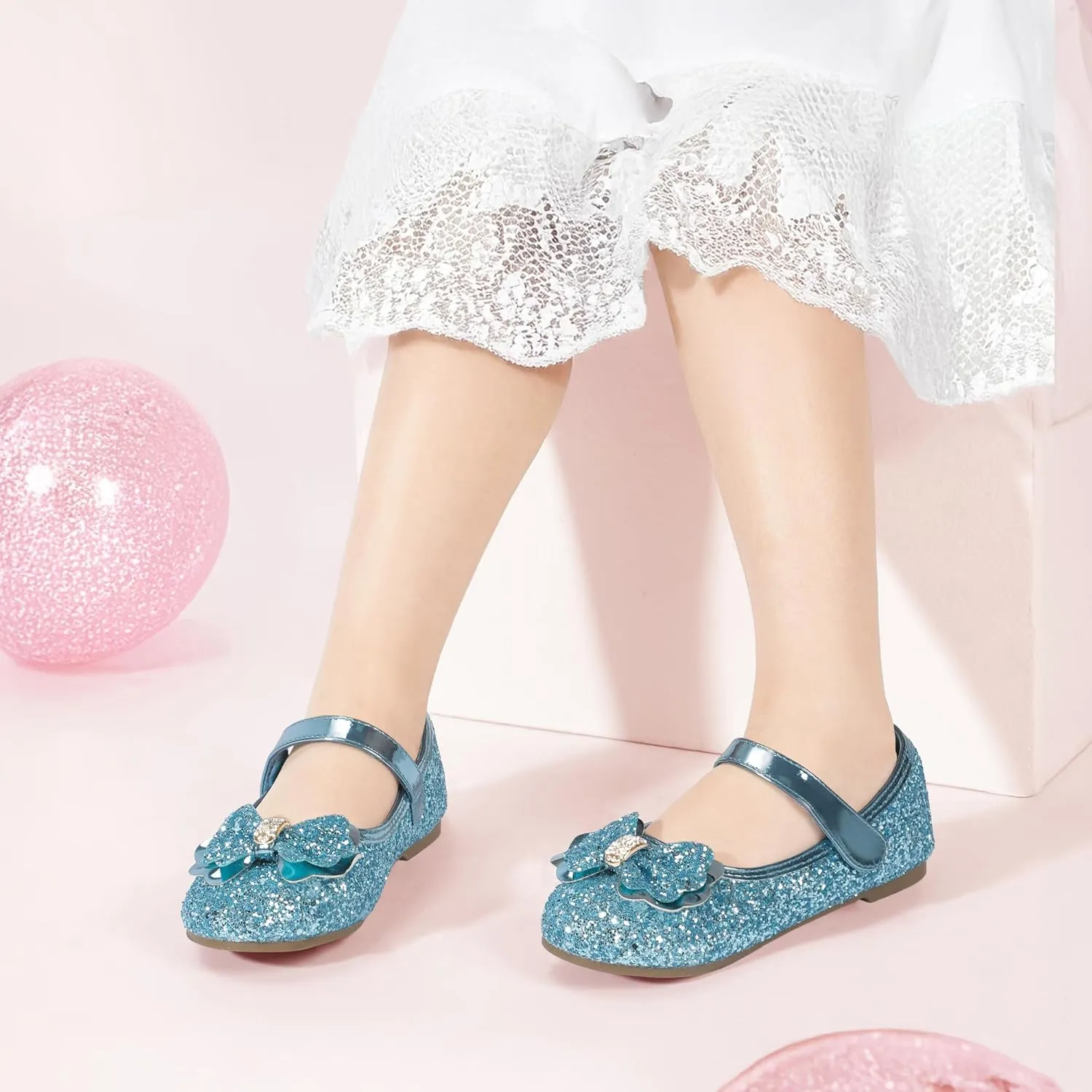 PANDANINJIA Flower Girl Shoes Toddler Little Kid Ballet Flats Pearls Wedding Party Mary Jane Girls Dress Shoes