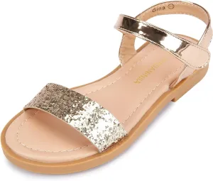 PANDANINJIA Gina Girls Sandals Open Toe Summer Flats Dress Sandals Shoes Toddler/Little Kid/Big Kid