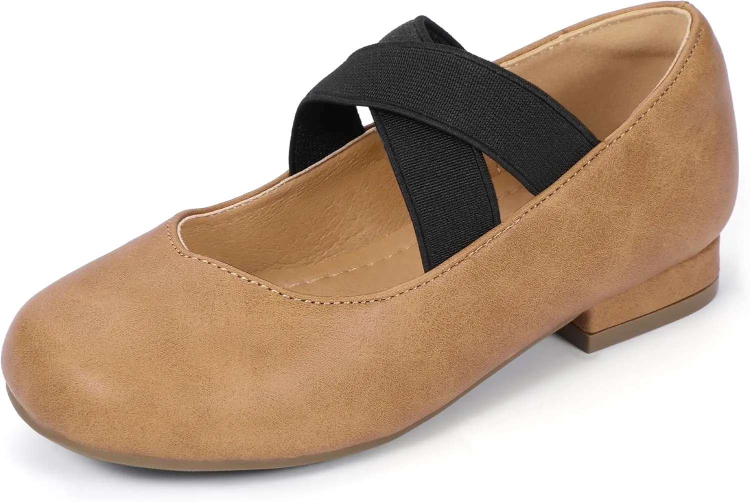 PANDANINJIA Girls Dress Shoes Ballet Flats Mary Jane Elastic Cross Strap Little Big Kid Low Heels Flower Girl Shoes