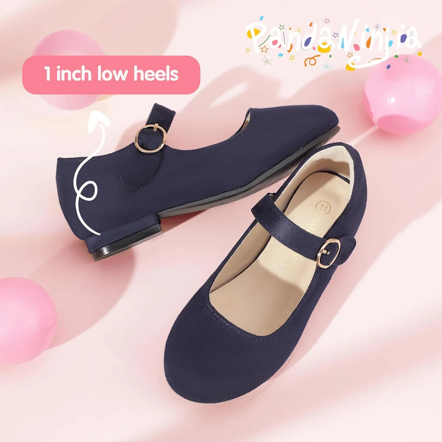 PANDANINJIA Girls Dress Shoes Patent Ballerina Flats Toddler Little Big Kid Mary Jane Low Heels Shoes