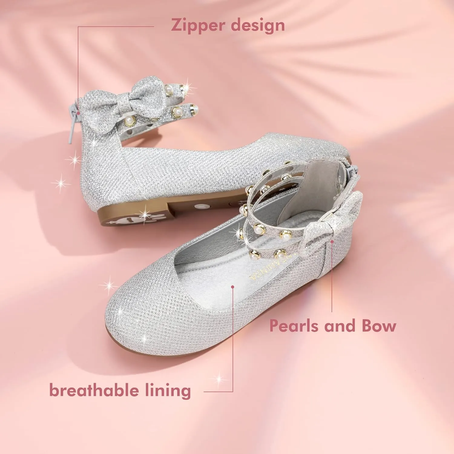 PANDANINJIA Jessica Toddler Girls Dress Shoes Ankle Strap Ballet Flats Flower Girl Shoes for Wedding Party School