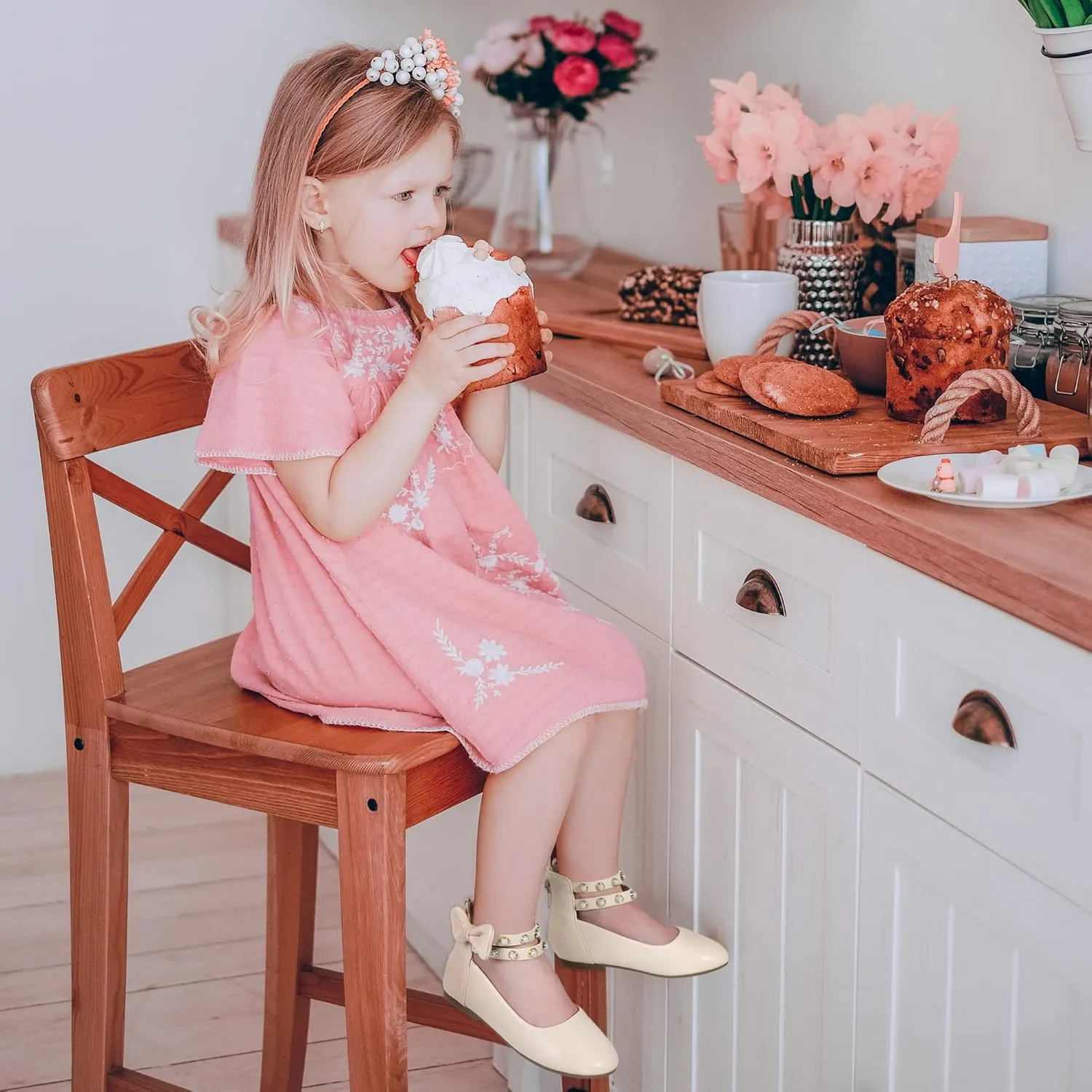 PANDANINJIA Jessica Toddler Girls Dress Shoes Ankle Strap Ballet Flats Flower Girl Shoes for Wedding Party School