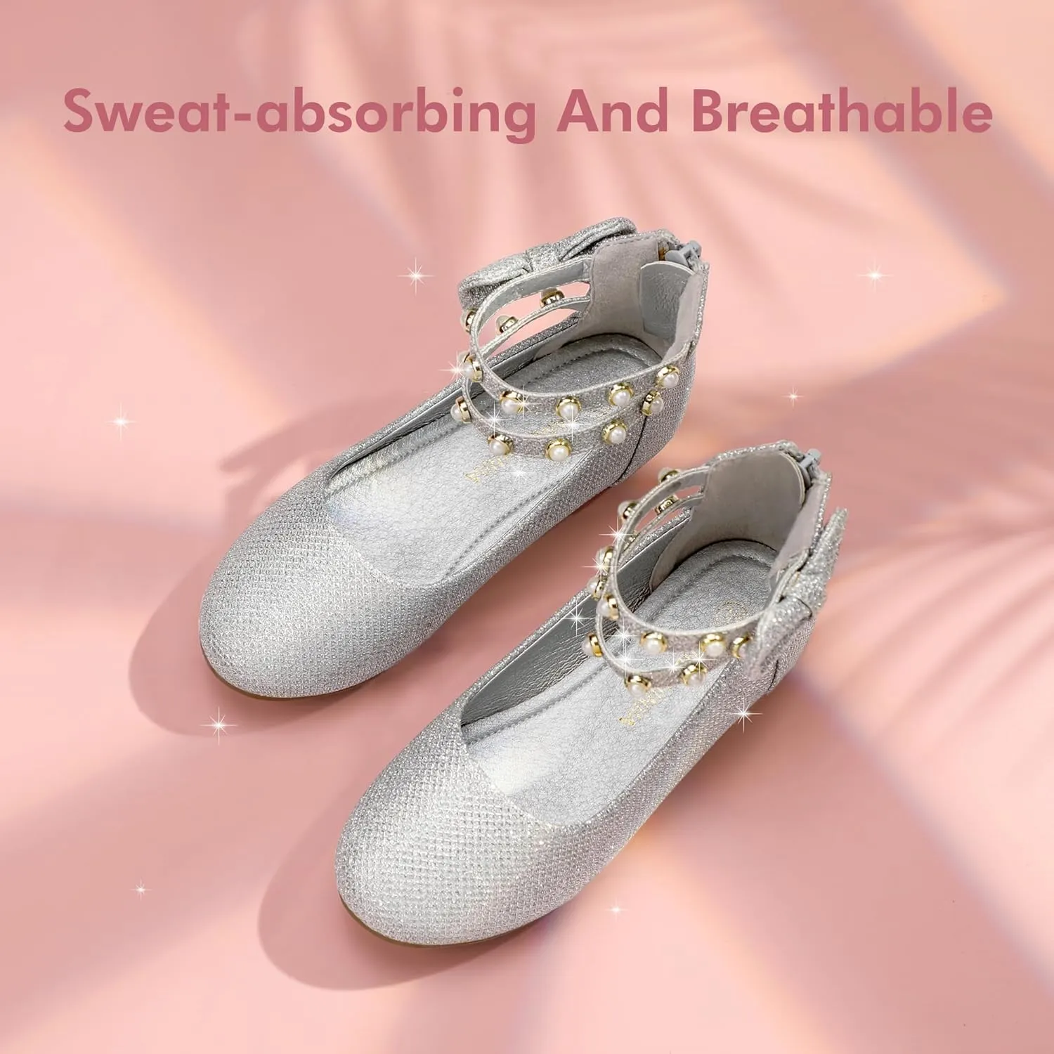 PANDANINJIA Jessica Toddler Girls Dress Shoes Ankle Strap Ballet Flats Flower Girl Shoes for Wedding Party School