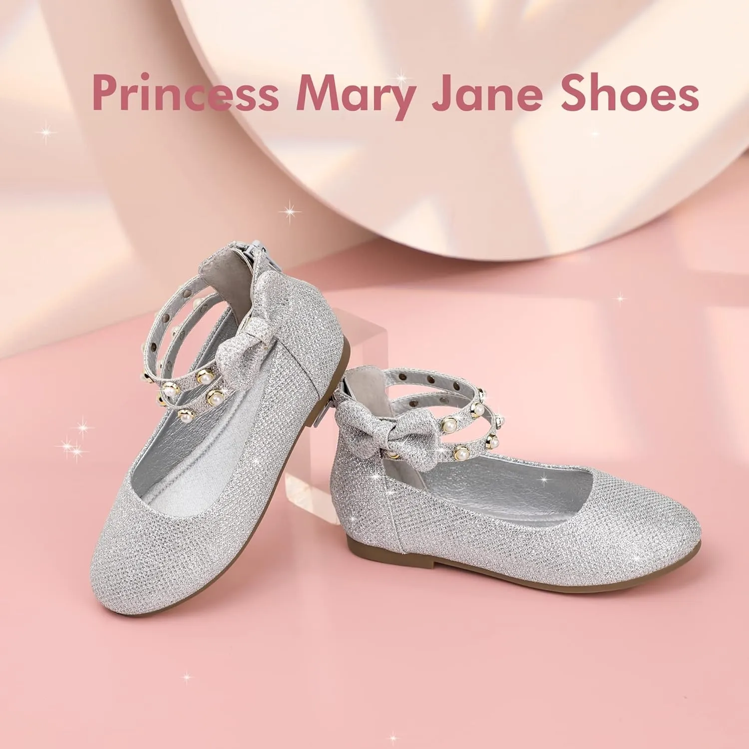 PANDANINJIA Jessica Toddler Girls Dress Shoes Ankle Strap Ballet Flats Flower Girl Shoes for Wedding Party School