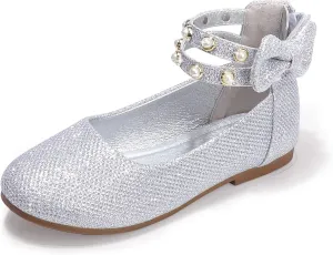 PANDANINJIA Jessica Toddler Girls Dress Shoes Ankle Strap Ballet Flats Flower Girl Shoes for Wedding Party School