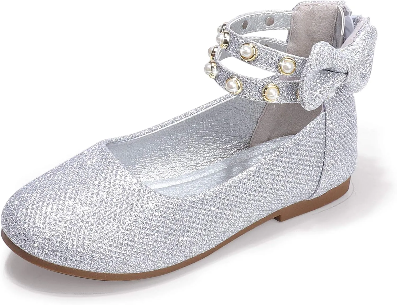 PANDANINJIA Jessica Toddler Girls Dress Shoes Ankle Strap Ballet Flats Flower Girl Shoes for Wedding Party School