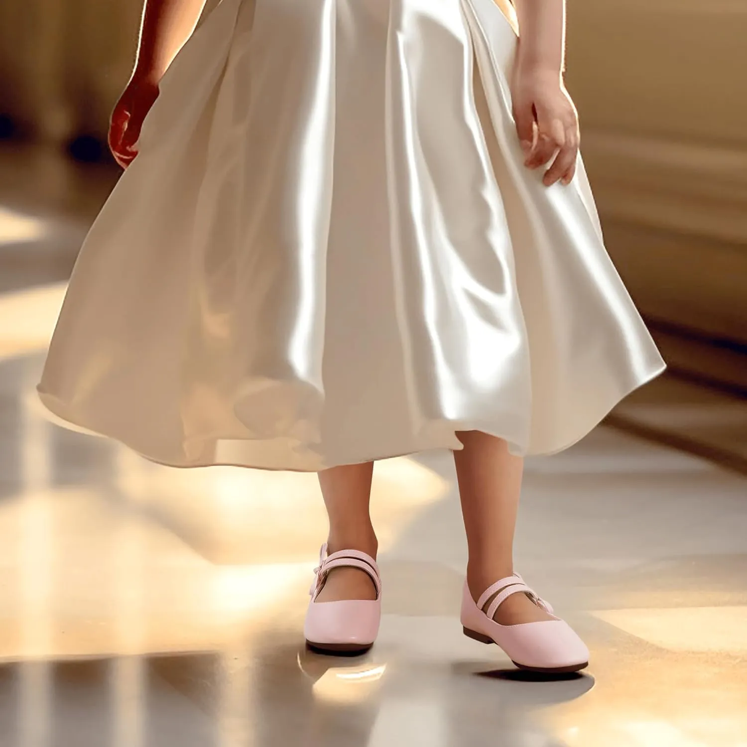 PANDANINJIA Naomi Girls Dress Shoes Mary Jane Ballet Flats Flower Girl Wedding Party Communion Shoes for Toddler Little Kid Big Kid