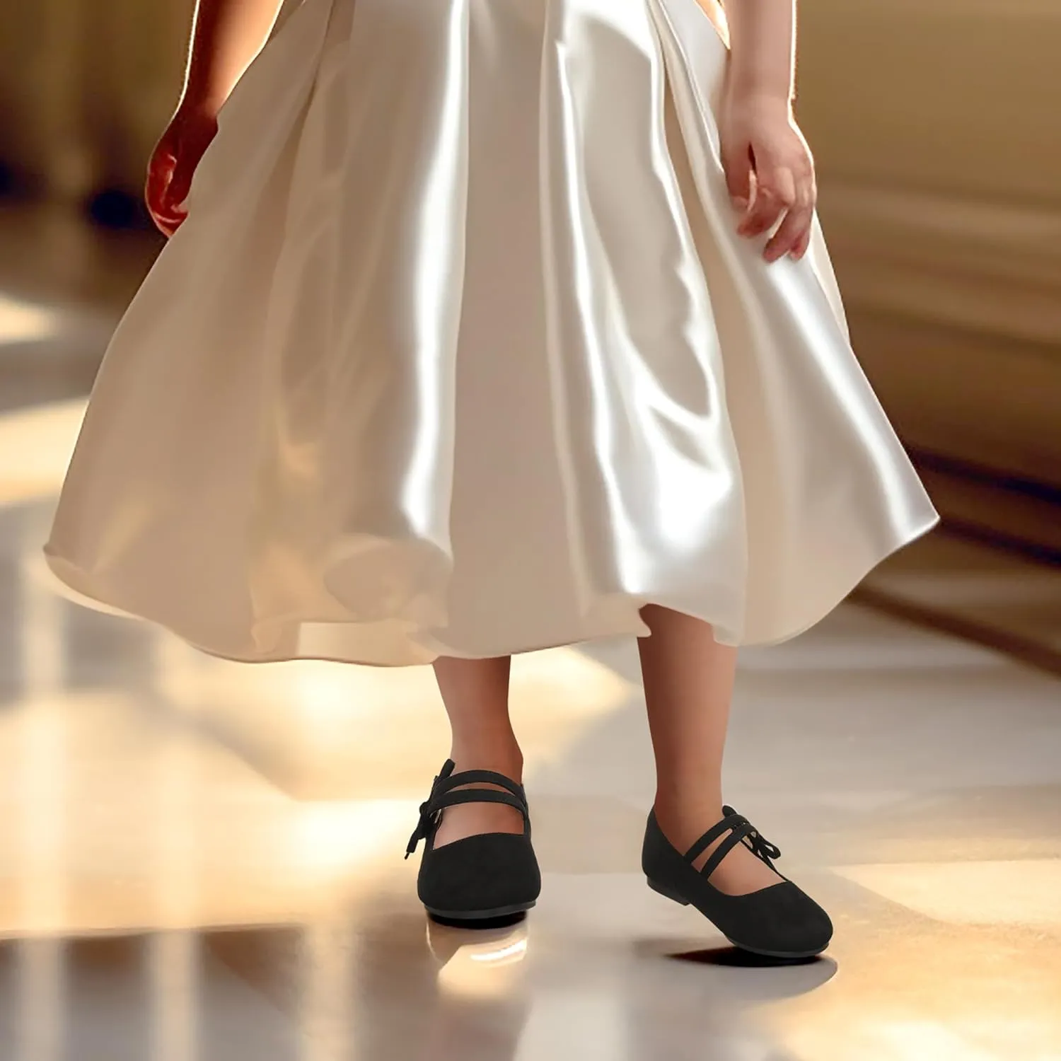 PANDANINJIA Naomi Girls Dress Shoes Mary Jane Ballet Flats Flower Girl Wedding Party Communion Shoes for Toddler Little Kid Big Kid