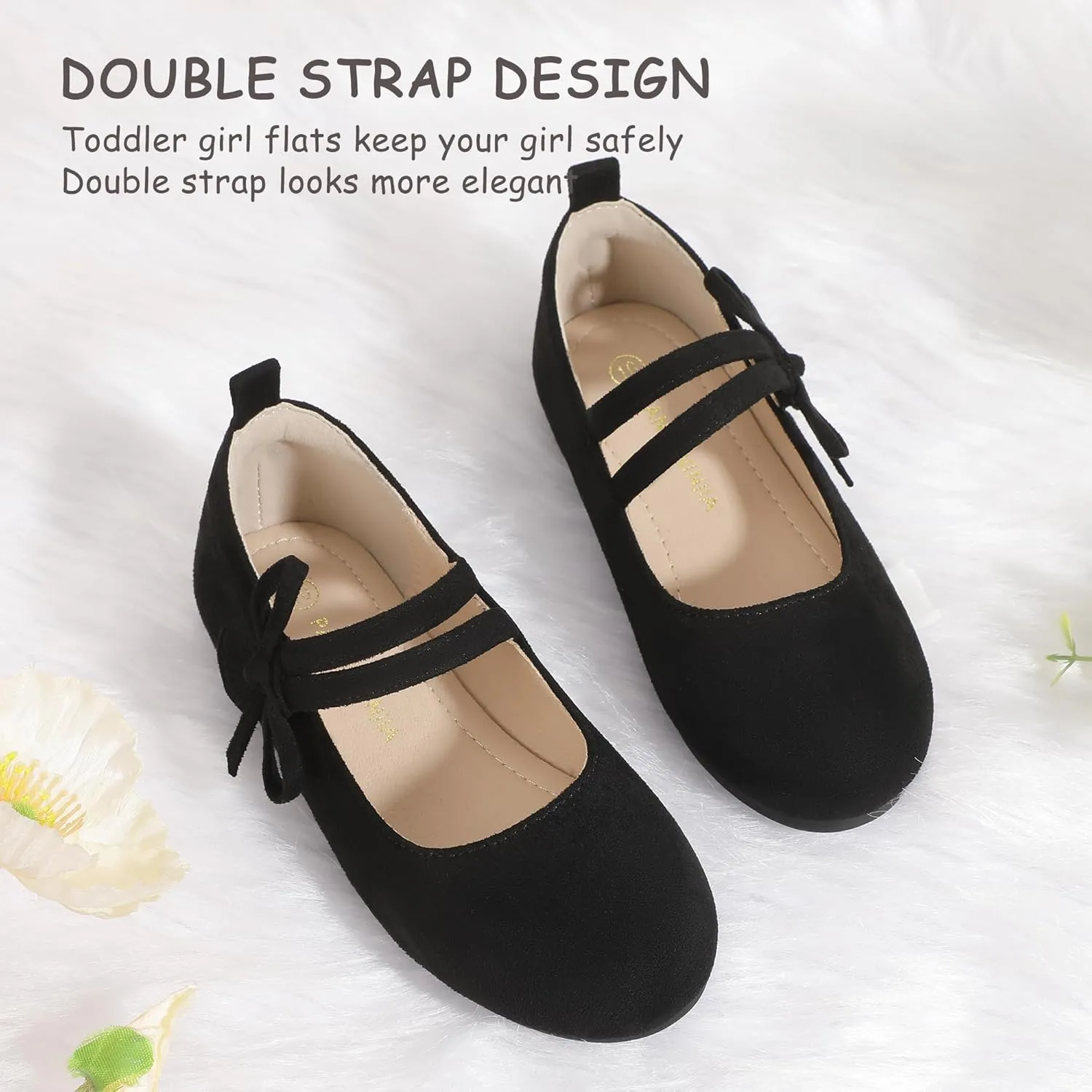PANDANINJIA Naomi Girls Dress Shoes Mary Jane Ballet Flats Flower Girl Wedding Party Communion Shoes for Toddler Little Kid Big Kid