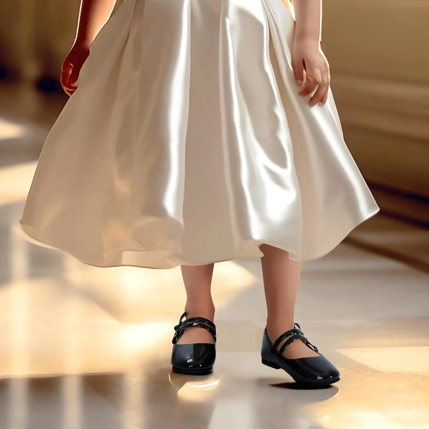 PANDANINJIA Naomi Girls Dress Shoes Mary Jane Ballet Flats Flower Girl Wedding Party Communion Shoes for Toddler Little Kid Big Kid