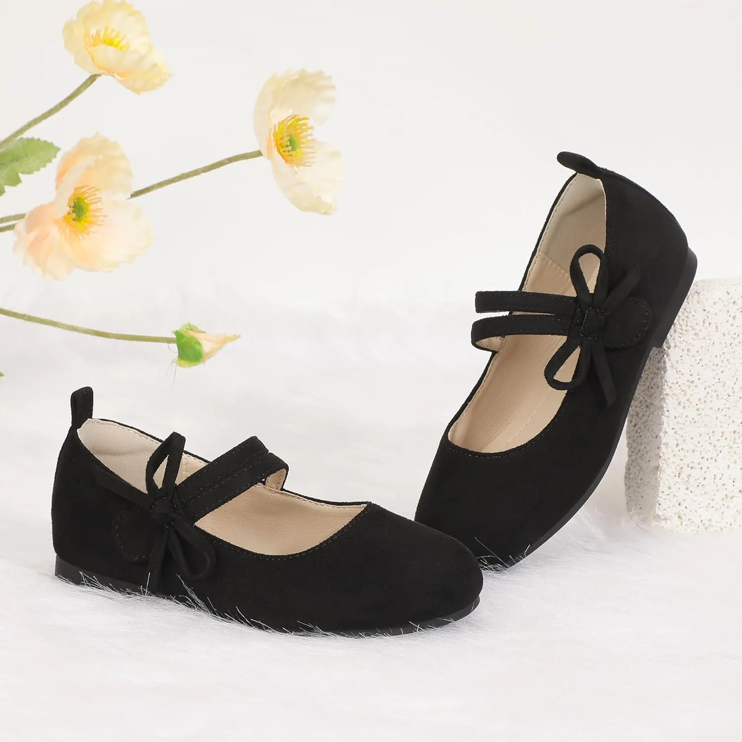 PANDANINJIA Naomi Girls Dress Shoes Mary Jane Ballet Flats Flower Girl Wedding Party Communion Shoes for Toddler Little Kid Big Kid