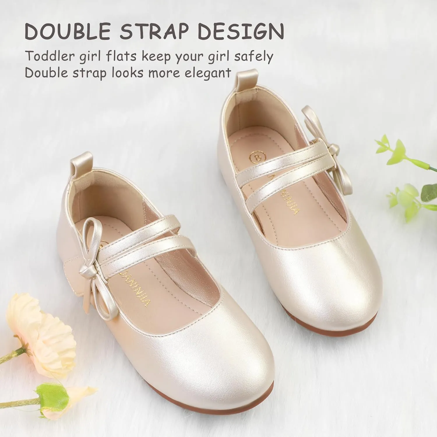 PANDANINJIA Naomi Girls Dress Shoes Mary Jane Ballet Flats Flower Girl Wedding Party Communion Shoes for Toddler Little Kid Big Kid