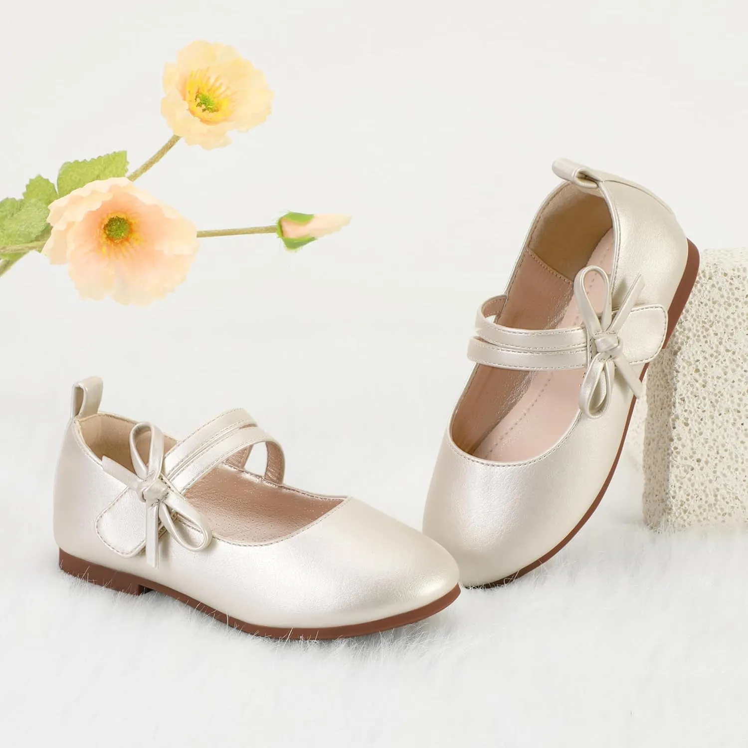 PANDANINJIA Naomi Girls Dress Shoes Mary Jane Ballet Flats Flower Girl Wedding Party Communion Shoes for Toddler Little Kid Big Kid