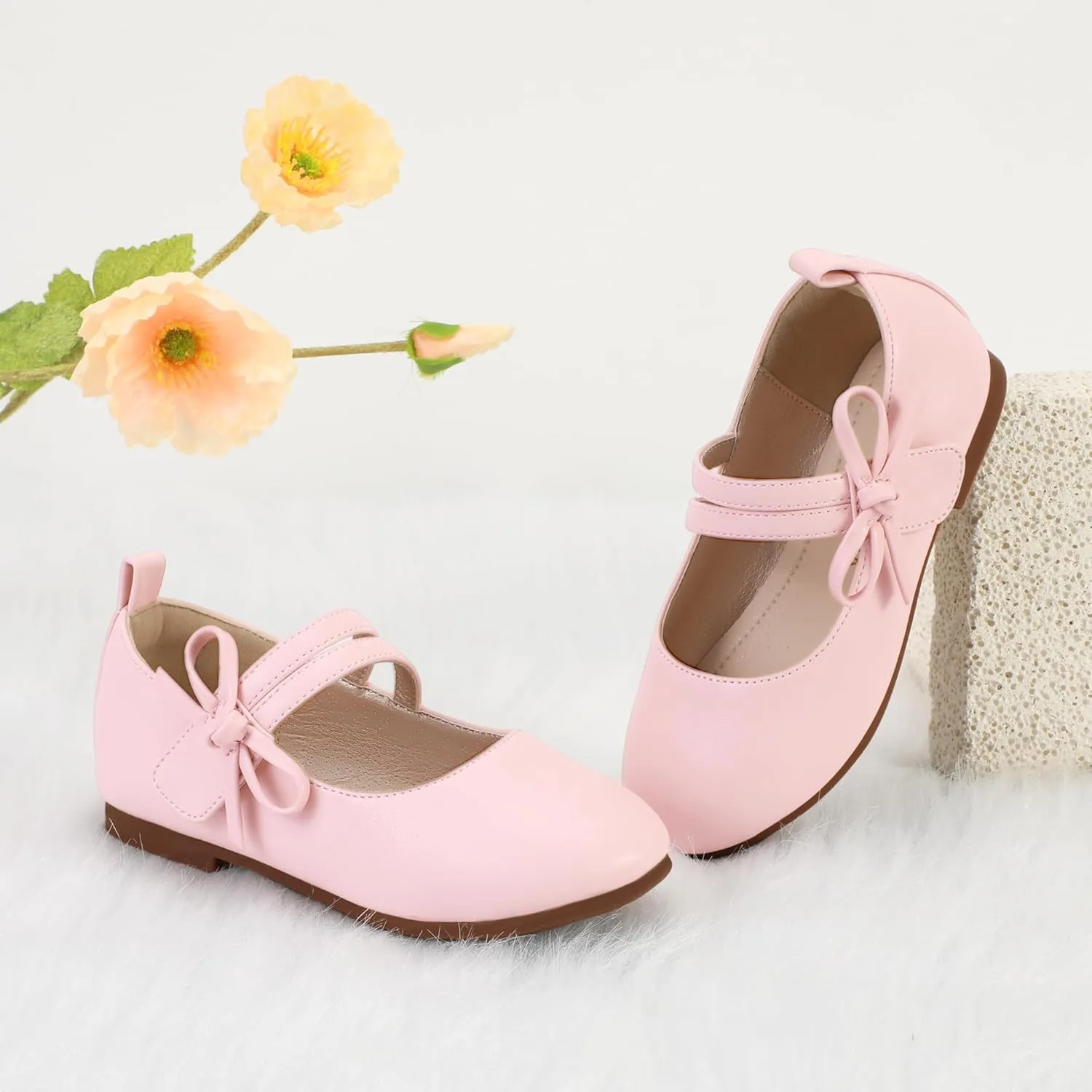 PANDANINJIA Naomi Girls Dress Shoes Mary Jane Ballet Flats Flower Girl Wedding Party Communion Shoes for Toddler Little Kid Big Kid