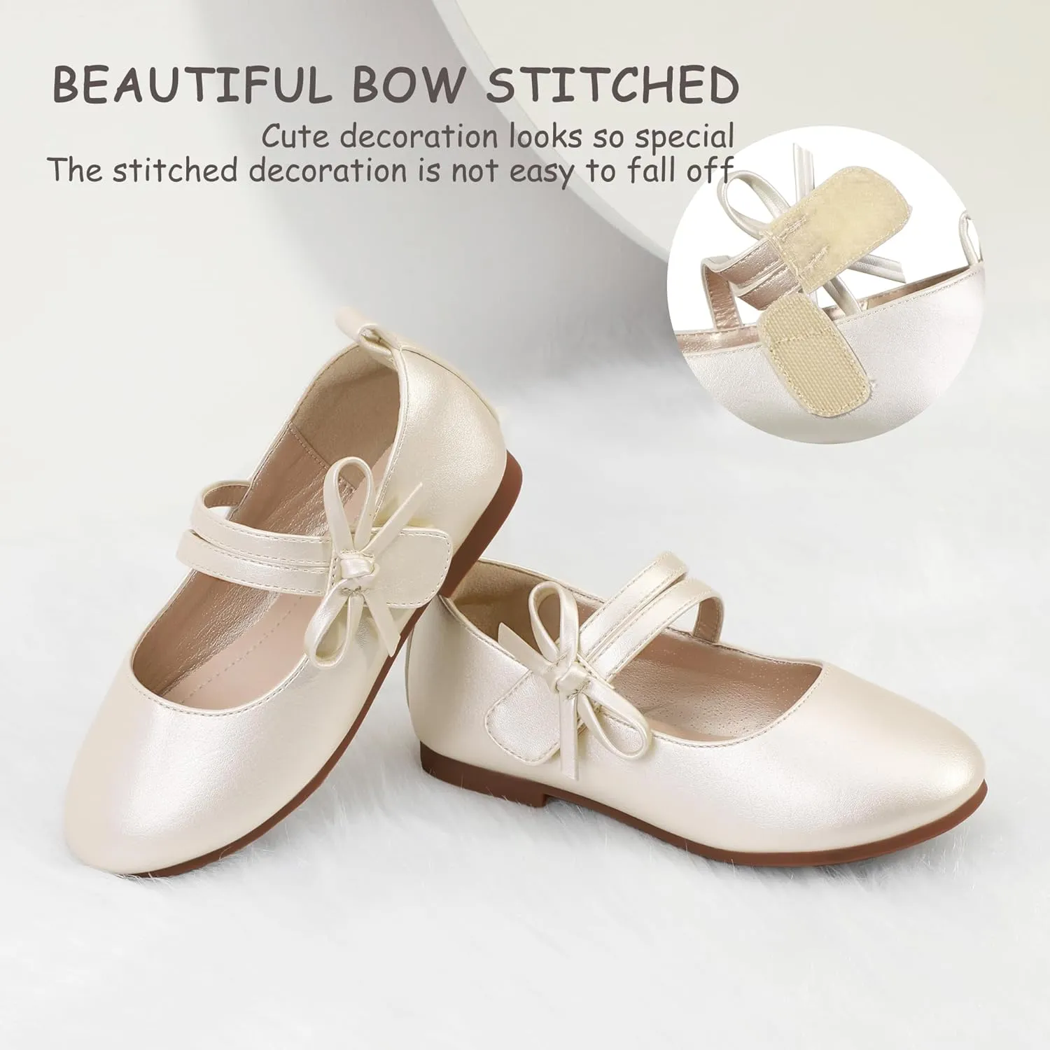 PANDANINJIA Naomi Girls Dress Shoes Mary Jane Ballet Flats Flower Girl Wedding Party Communion Shoes for Toddler Little Kid Big Kid