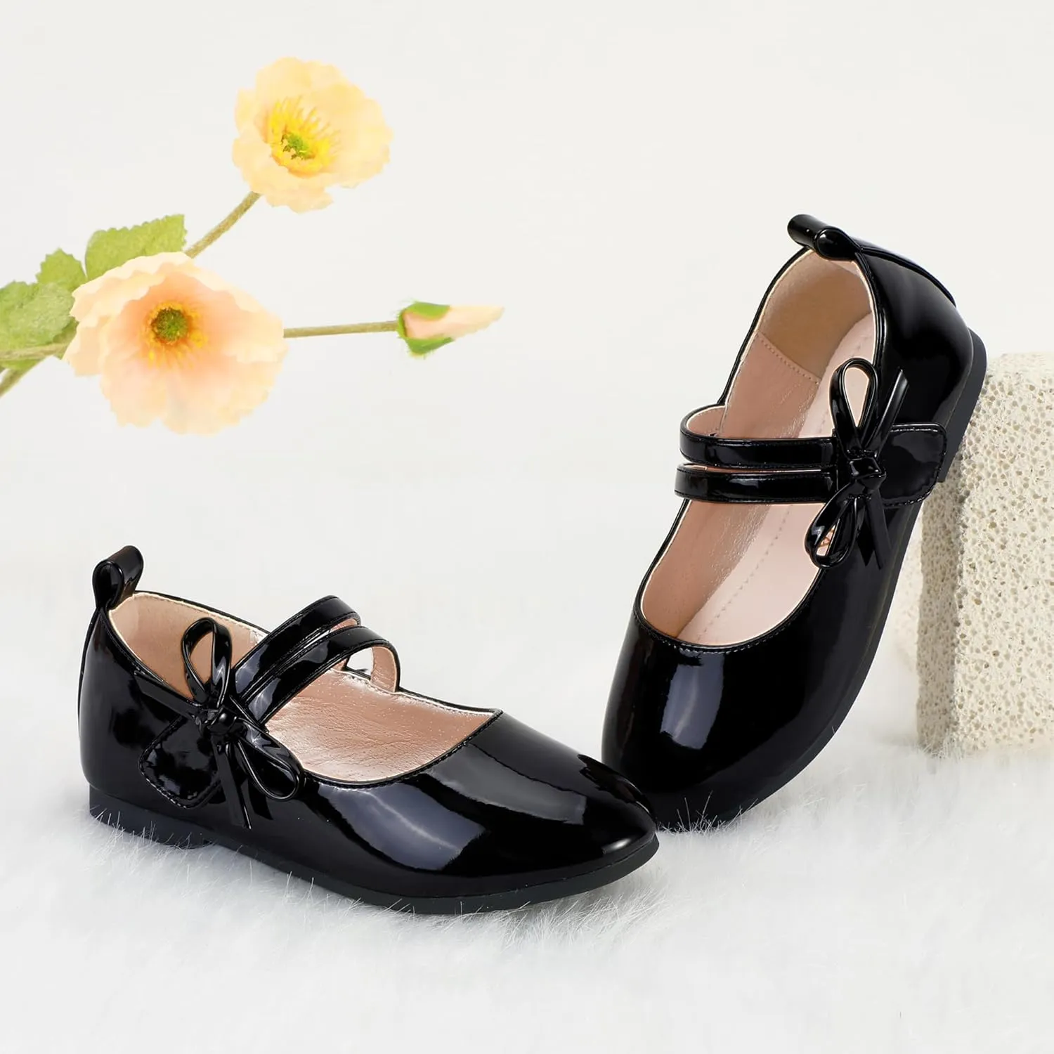 PANDANINJIA Naomi Girls Dress Shoes Mary Jane Ballet Flats Flower Girl Wedding Party Communion Shoes for Toddler Little Kid Big Kid