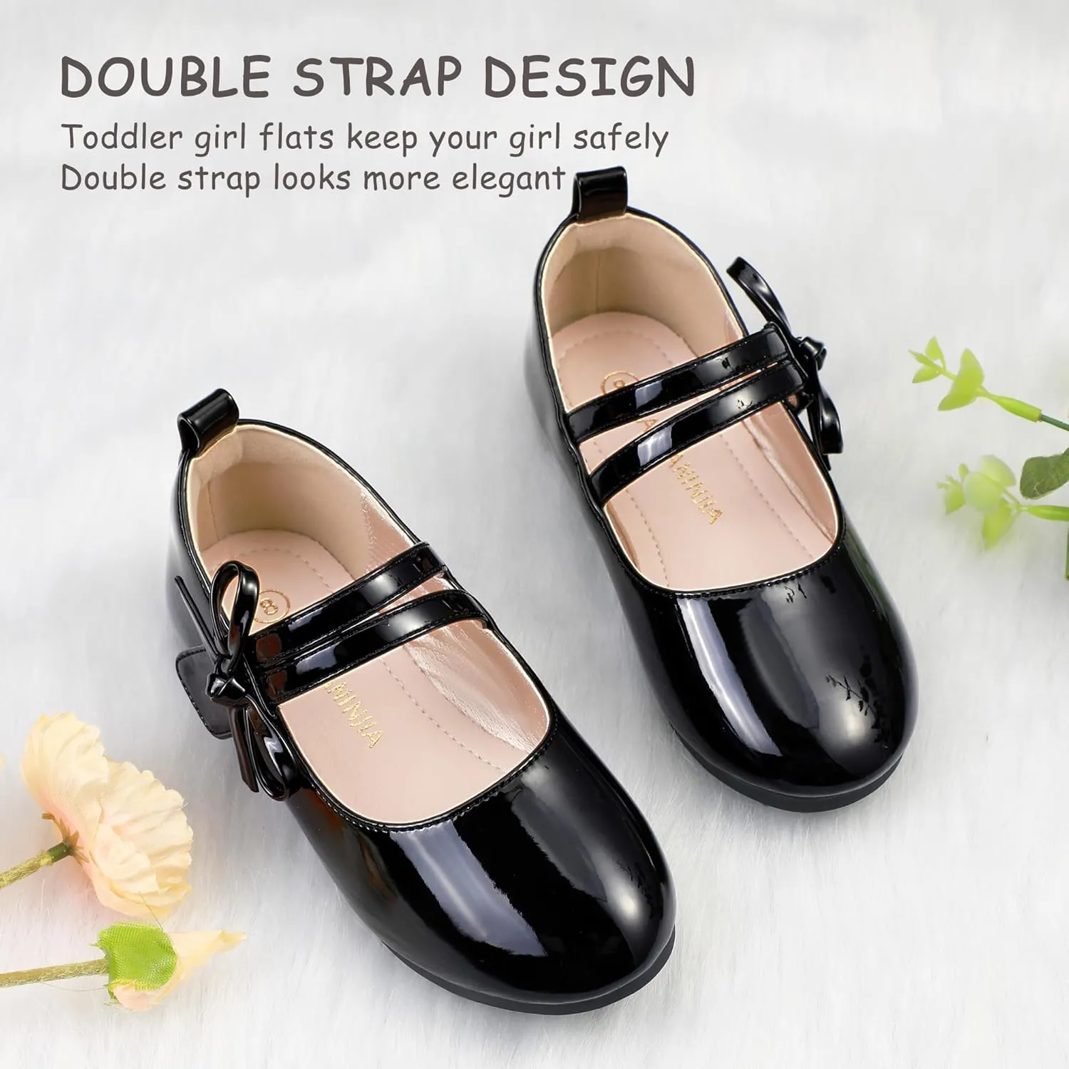 PANDANINJIA Naomi Girls Dress Shoes Mary Jane Ballet Flats Flower Girl Wedding Party Communion Shoes for Toddler Little Kid Big Kid