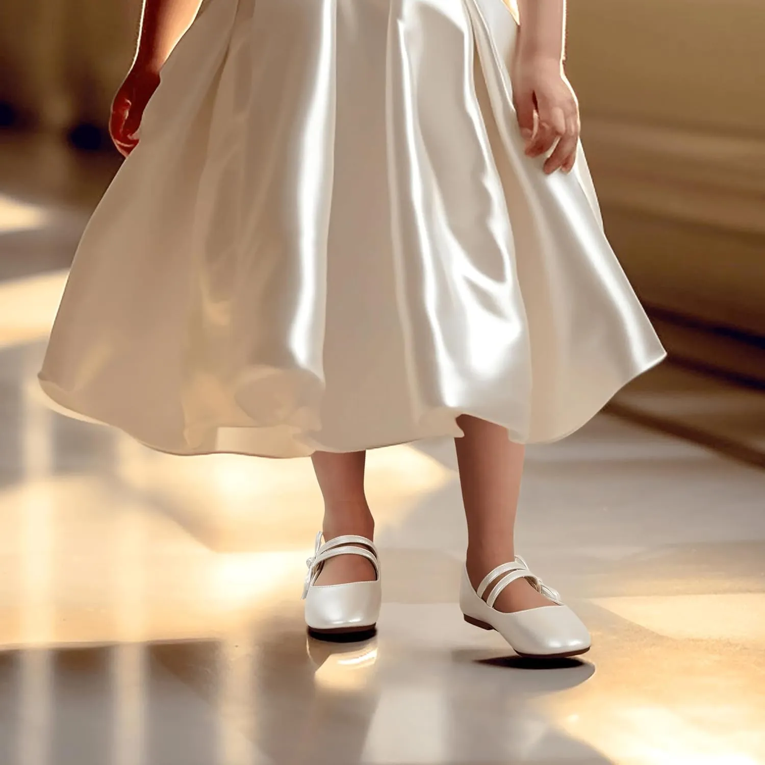PANDANINJIA Naomi Girls Dress Shoes Mary Jane Ballet Flats Flower Girl Wedding Party Communion Shoes for Toddler Little Kid Big Kid