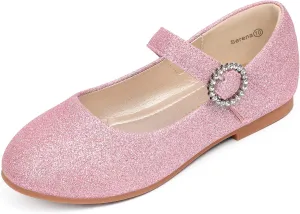 PANDANINJIA Sarena Girls Dress Shoes Rhinestone Flower Girl Ballerina Ballet Flats Mary Jane Wedding Party School Shoes for Toddler Little Kid Big Kid