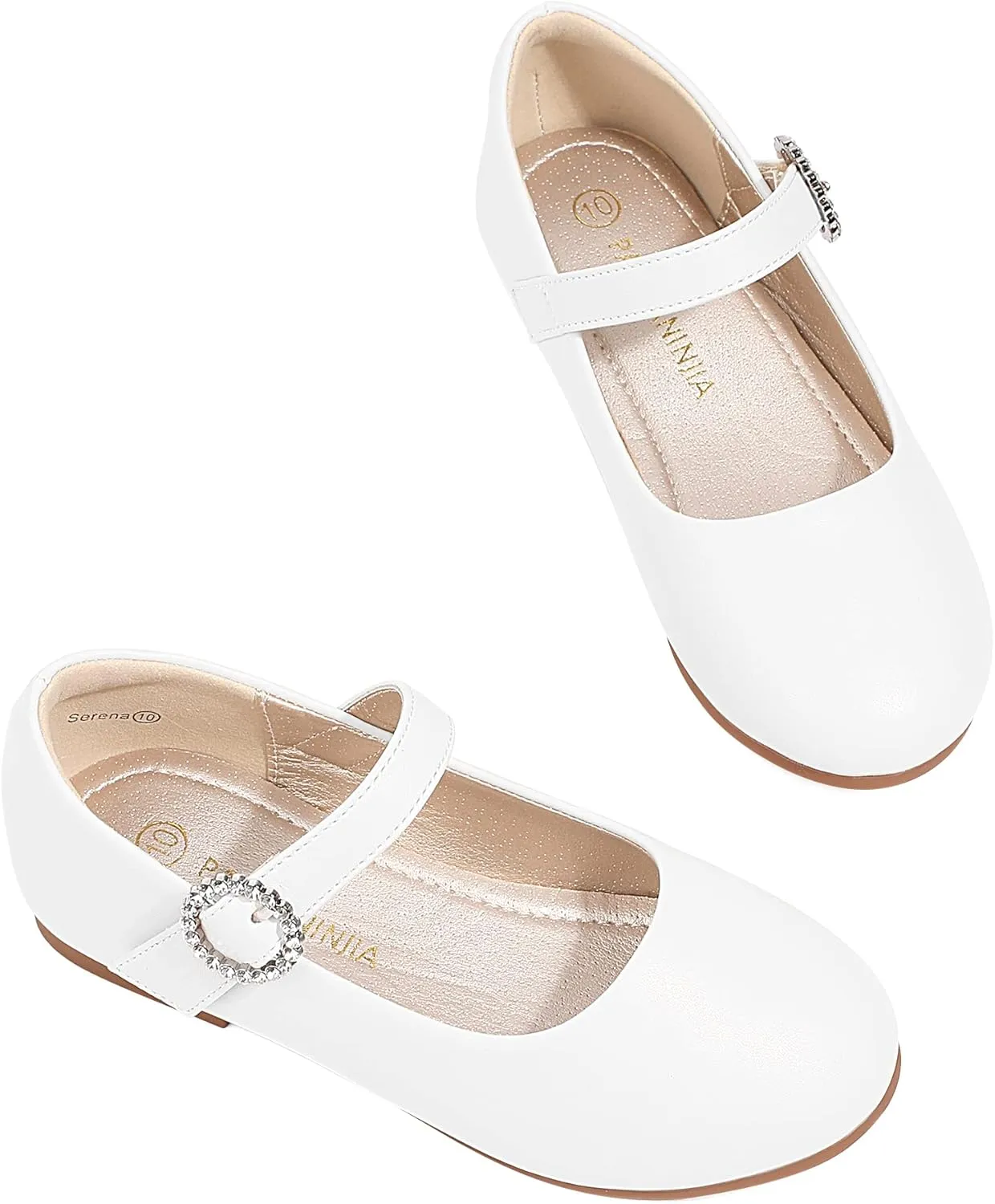 PANDANINJIA Sarena Girls Dress Shoes Rhinestone Flower Girl Ballerina Ballet Flats Mary Jane Wedding Party School Shoes for Toddler Little Kid Big Kid