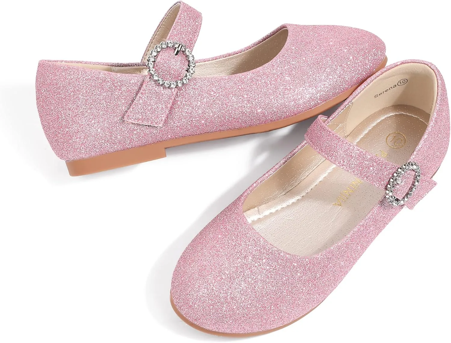 PANDANINJIA Sarena Girls Dress Shoes Rhinestone Flower Girl Ballerina Ballet Flats Mary Jane Wedding Party School Shoes for Toddler Little Kid Big Kid