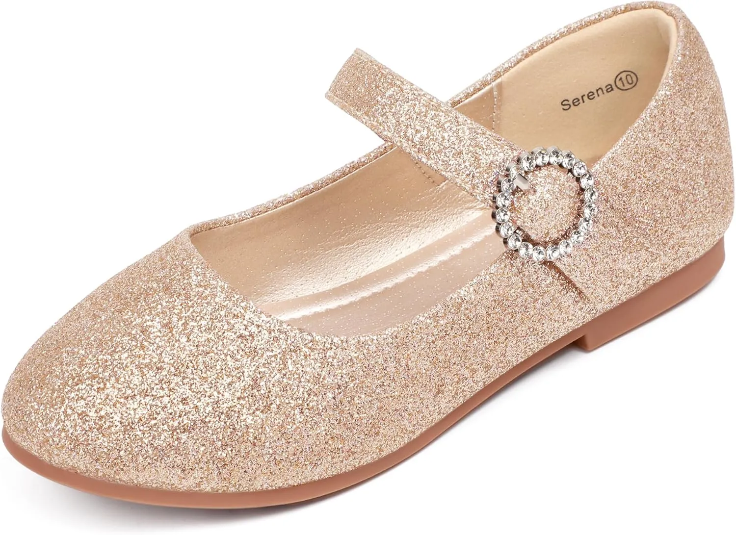 PANDANINJIA Sarena Girls Dress Shoes Rhinestone Flower Girl Ballerina Ballet Flats Mary Jane Wedding Party School Shoes for Toddler Little Kid Big Kid