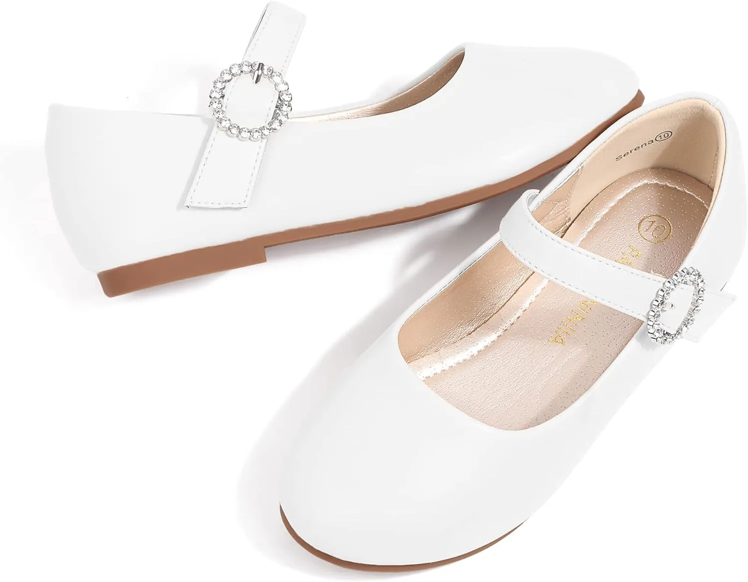 PANDANINJIA Sarena Girls Dress Shoes Rhinestone Flower Girl Ballerina Ballet Flats Mary Jane Wedding Party School Shoes for Toddler Little Kid Big Kid