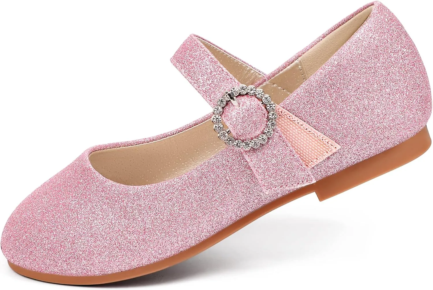 PANDANINJIA Sarena Girls Dress Shoes Rhinestone Flower Girl Ballerina Ballet Flats Mary Jane Wedding Party School Shoes for Toddler Little Kid Big Kid