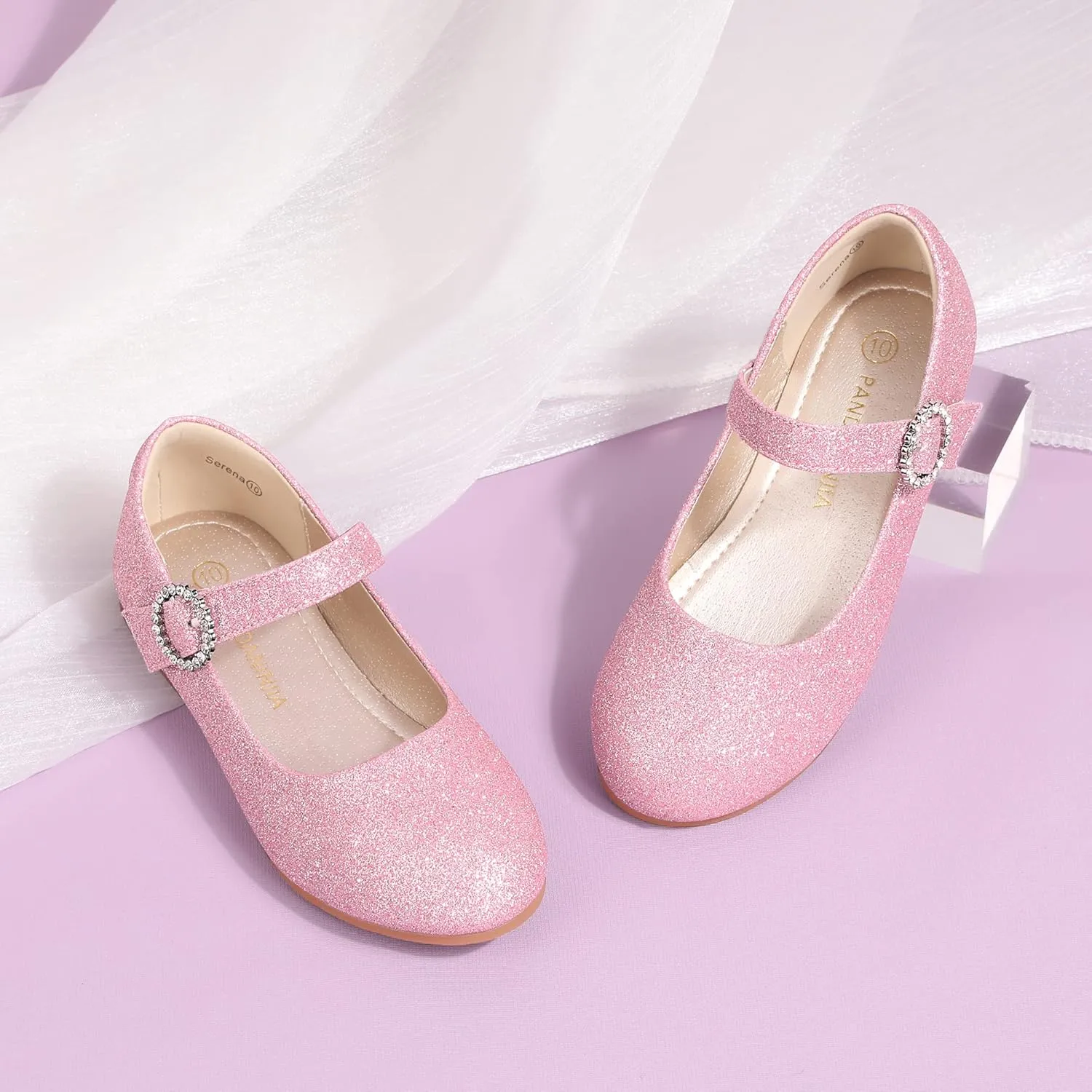 PANDANINJIA Sarena Girls Dress Shoes Rhinestone Flower Girl Ballerina Ballet Flats Mary Jane Wedding Party School Shoes for Toddler Little Kid Big Kid